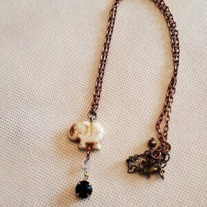 18IN Bronze Tone White Rock Elephant Theme Pendant